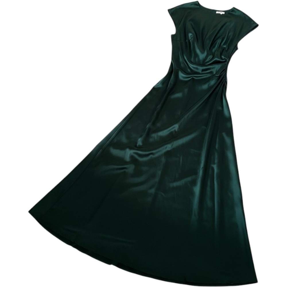Lulus Emerald Green Satin Cowl Back Maxi Dress Formal‎ Wedding Prom XS